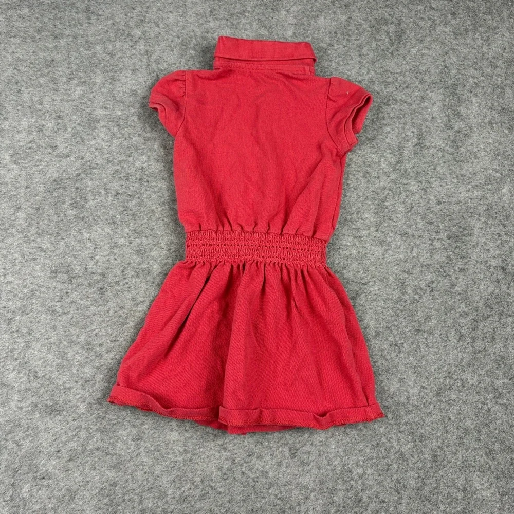 Ralph Lauren Polo Dress Girls 12 Months Red Short Sleeve Smocked Waist Logo
